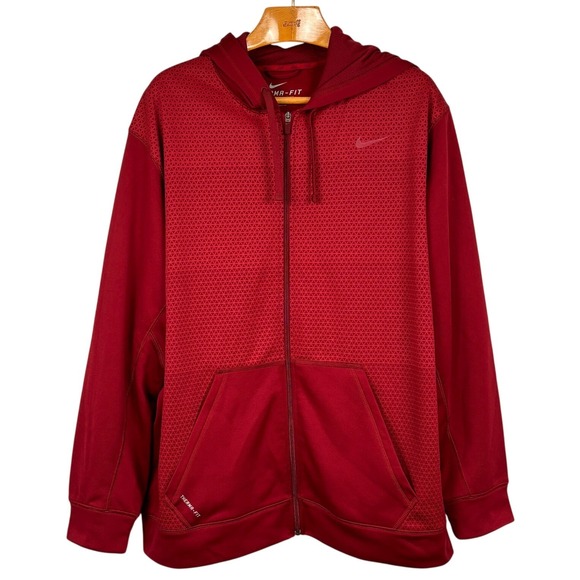 Nike Other - Nike Therma-FIT Full Zip‎ Hoodie Maroon Geometric Pattern Mens XXL Athletic